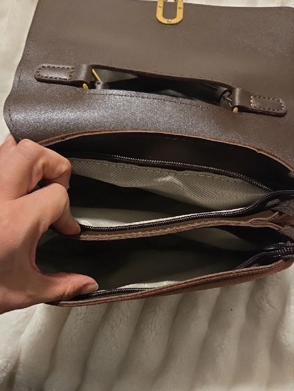 Brown Women's Top-Handle Crossbody Bag with Gold Hardware